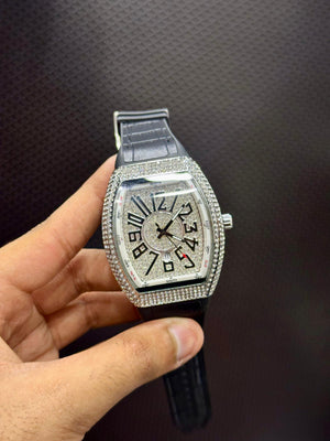 Franck Muller Vanguard with premium leather strap and diamond-studded elegance